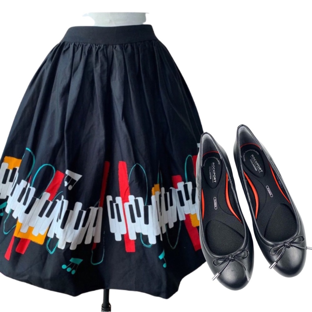 Collectif Vintage Womens Black & Piano Keys Design Flared Skirt Size 4 (… - Picture 11 of 11